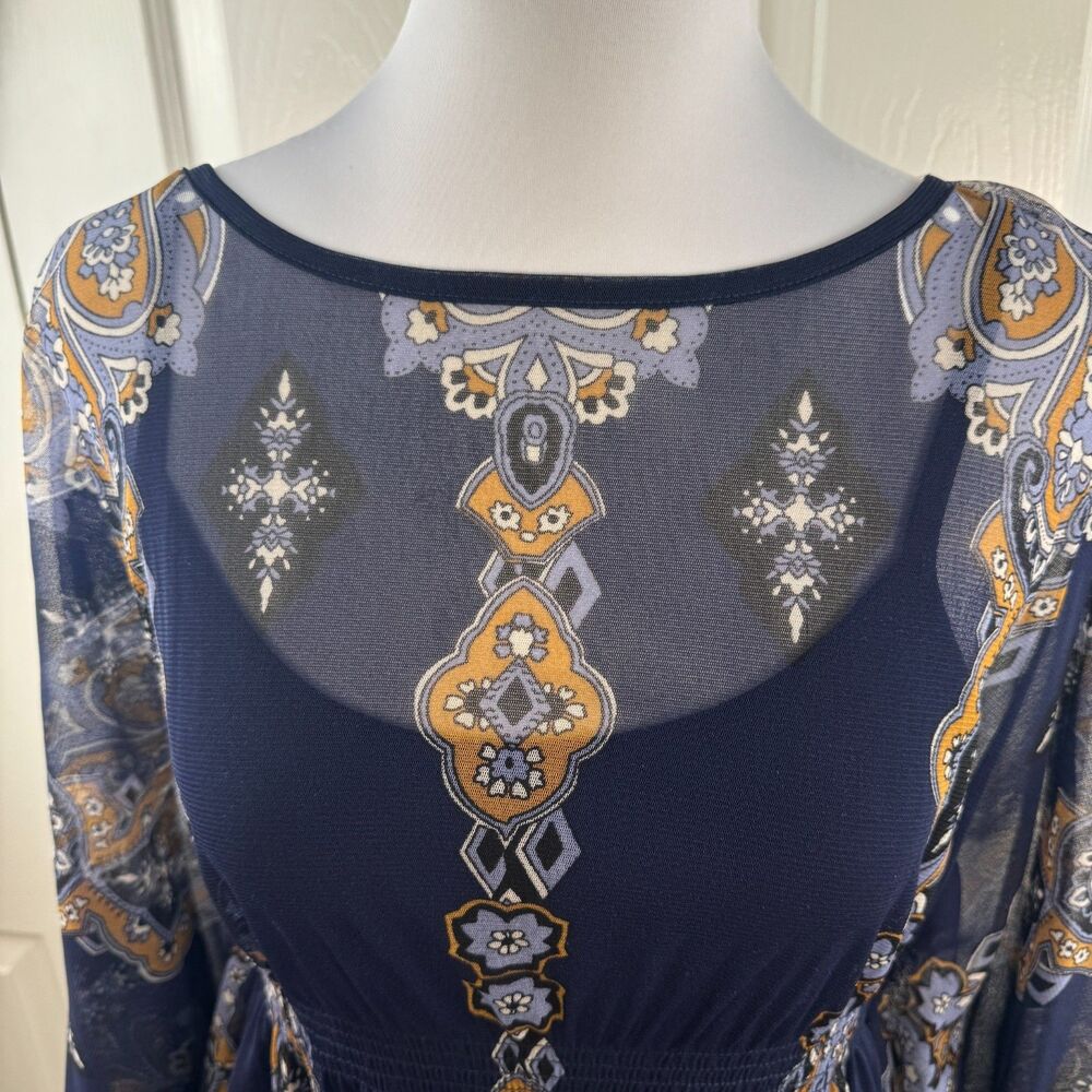 INC International Concepts S Blue Mesh Tunic Top NWT 2 Pc Lined Batwing Boho - Picture 10 of 16